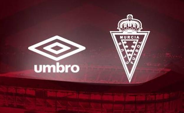 El logotipo de la marca Umbro y el escudo del Real Murcia.