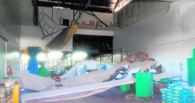 Estado en el que quedó la nave de Cieza tras el desplome de parte del tejado.