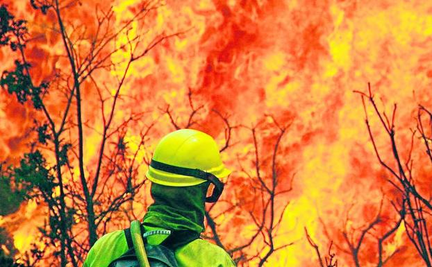 Un bombero se enfrenta a unas llamas colosales./Reuters