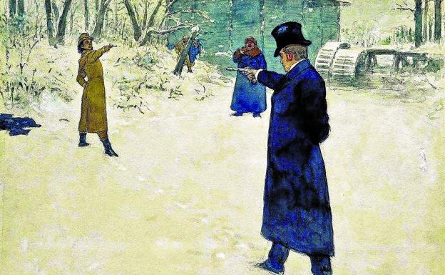 Cuadro de Iliá Repin que ilustra la célebre escena de 'Yevgueni Oneguin'./