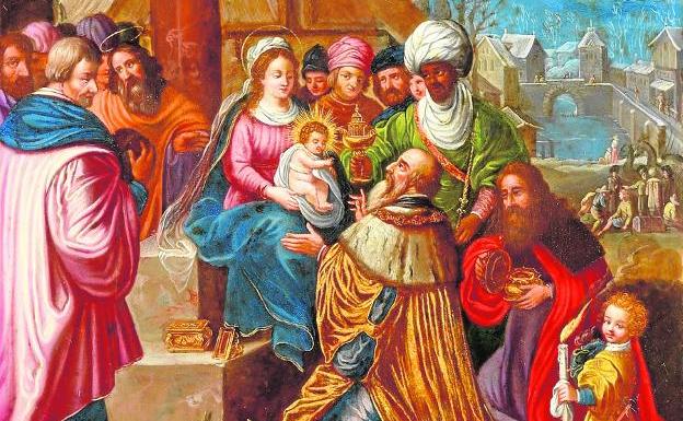 'Adoración de los Reyes Magos', obra anónima de la exposición permanente del Museo de Bellas Artes de Murcia (Mubam), restaurada recientemente por la Comunidad./