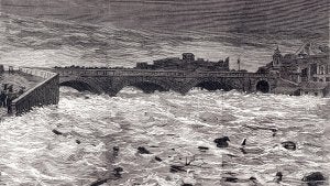 Grabado de la riada de Santa Teresa publicado por La Actualidad Española y Americana el 30 de octubre de 1879. ::
ARCHIVO MUNICIPAL/
