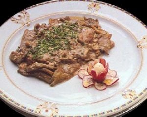 Sesos con setas al Oporto