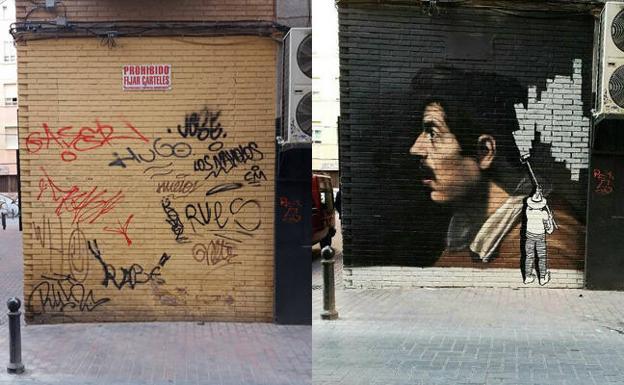 El antes y el después de los grafitis de Santa Eulalia