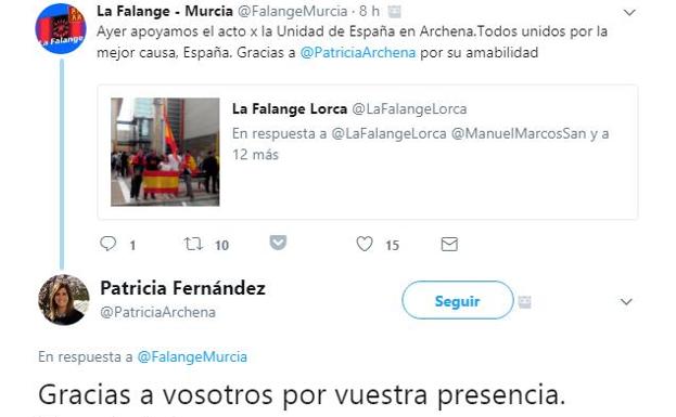 La alcaldesa de Archena agradece a Falange que estuviera en el acto por la unidad de España