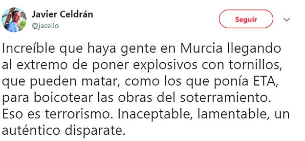 Bernabé critica que Celdrán iguale los ataques a las obras con el terrorismo de ETA