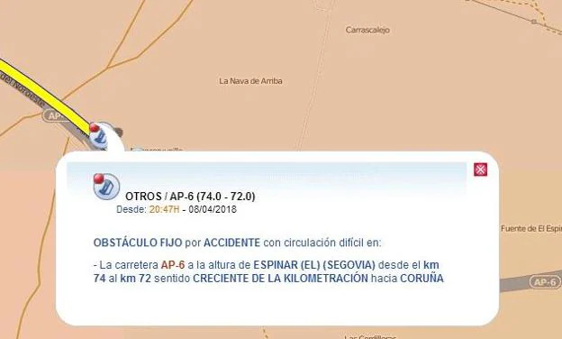Un muerto y 13 heridos en un accidente en la AP-6 en Segovia por el granizo