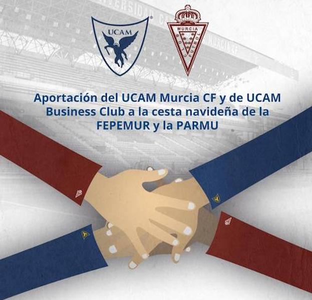 El UCAM CF donará productos para la cesta navideña de la Plataforma de Apoyo al Real Murcia