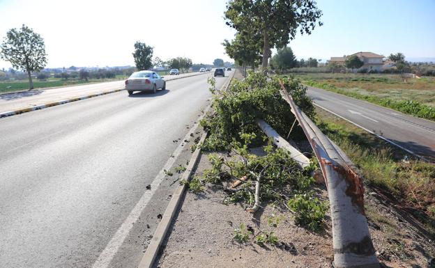 Un coche colisiona contra un árbol en la salida a la autovía en Lorca