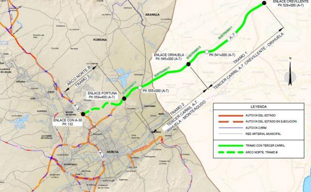 El Ministerio lanza el Tramo B del Arco Norte de Murcia y el tercer carril hasta Crevillente
