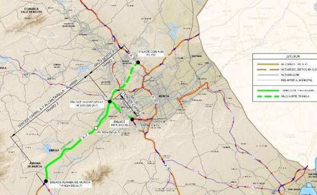 Fomento saca a información pública los tramos de la A-7 Alhama-Murcia y MU-30 en Alcantarilla
