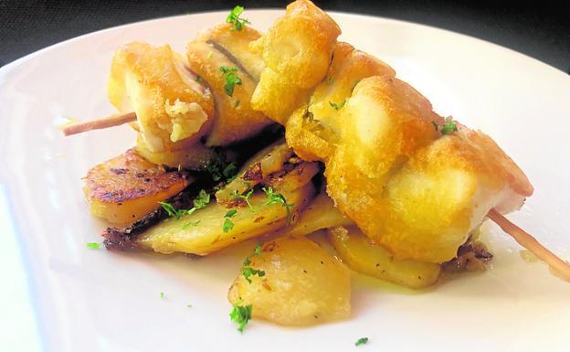 Pincho de bacalao sobre ajo arriero