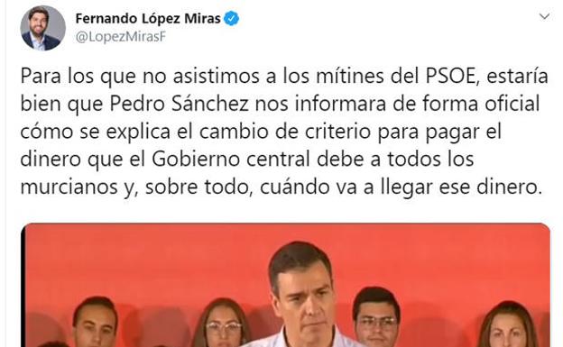 Miras afea a Sánchez que anuncie las actualizaciones de las entregas a cuenta a las comunidades en un mitin