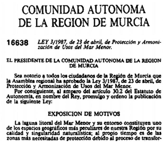 Así murió la ley de 1987 que protegía el Mar Menor