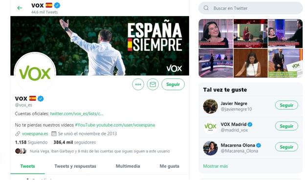Twitter bloquea a Vox por «incitación al odio»