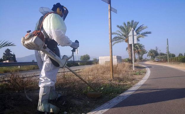 Intensifican las labores de limpieza en el tramo del carril bici entre El Raal y La Contraparada