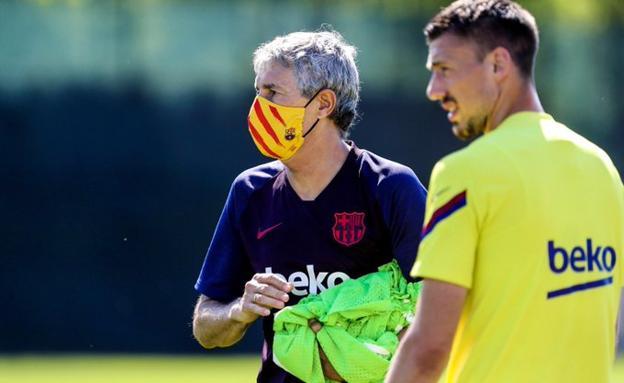 El Barcelona luce sus nuevas mascarillas en la vuelta a los entrenamientos