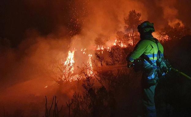Efectivos del Plan Infomur prestan apoyo en un incendio en el entorno del embalse del Cenajo