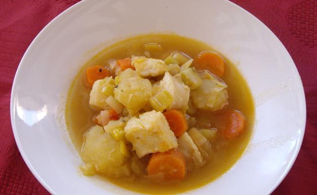 Purrusalda con bacalao al jerez