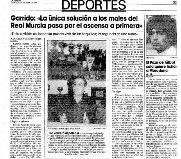 ElPozo Murcia intentó fichar a Maradona en 1991