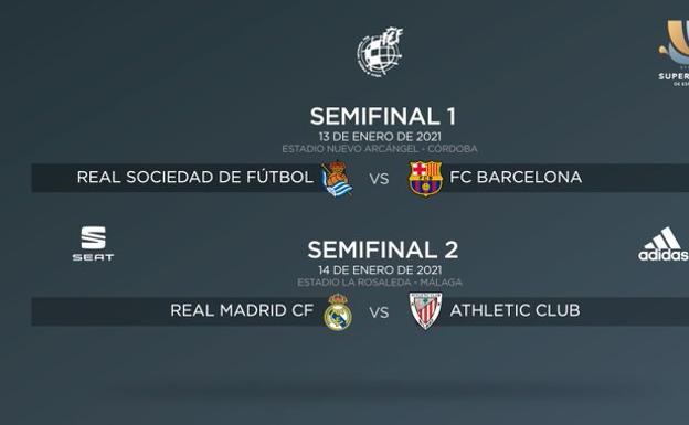 Real Sociedad-Barça y Real Madrid-Athletic, semifinales de la Supercopa