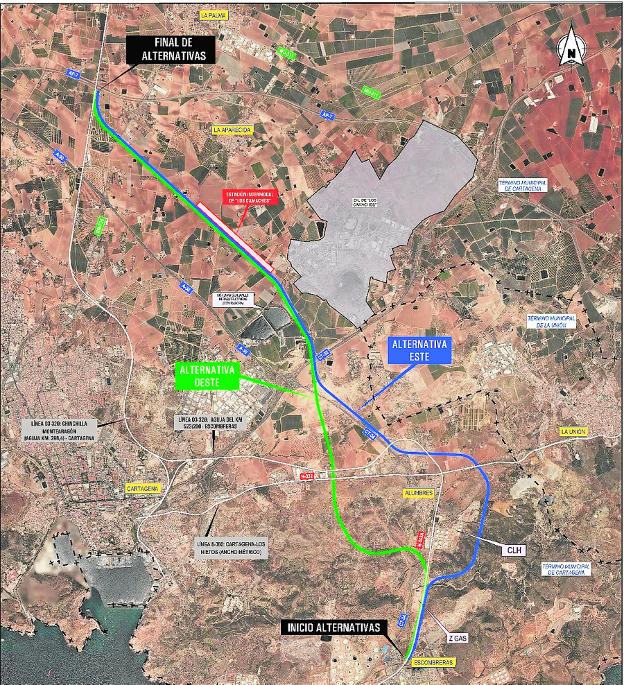 Un túnel de 2 km sacará de Alumbres el tren de mercancías en Cartagena