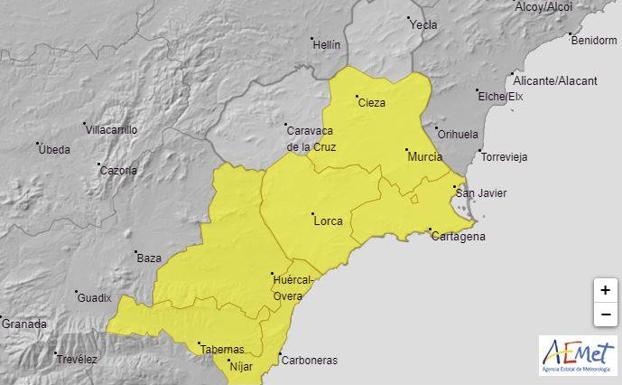 La Aemet activa el aviso amarillo por lluvias de hasta 20 litros en varios puntos de la Región este lunes y martes