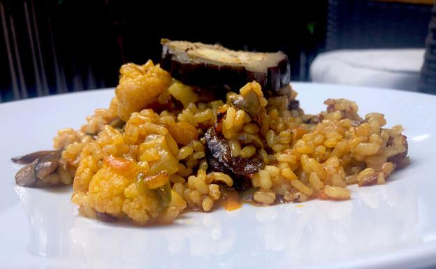 Arroz con berenjena y coliflor
