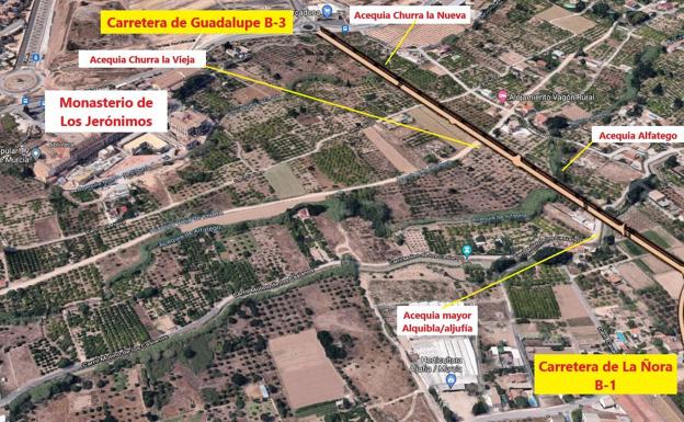 Huermur se opone al vial que planea el Ayuntamiento de Murcia «en el entorno protegido BIC del Monasterio de Los Jerónimos»