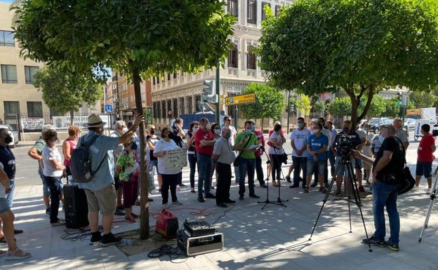 Un centenar de vecinos exigen ante la Delegación que las líneas de alta tensión vayan soterradas en Totana