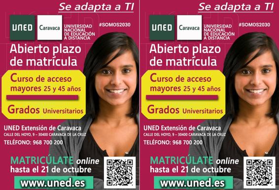 La extensión en Caravaca de la UNED mantiene abierto el plazo de matrícula hasta el próximo 21 de octubre