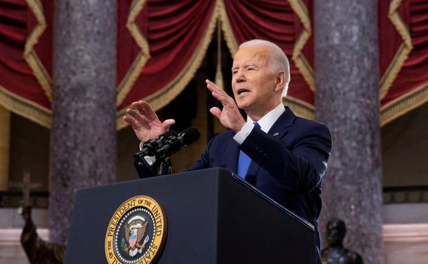 US President Joe Biden.  during his speech from the Capitol. 