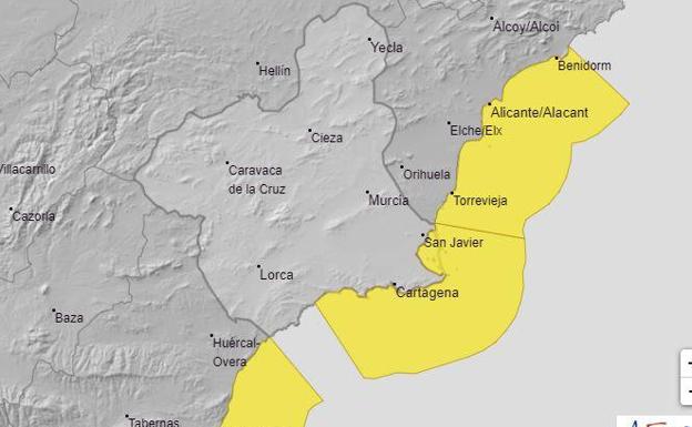 Aviso amarillo por rachas de viento en la costa de la Región de Murcia