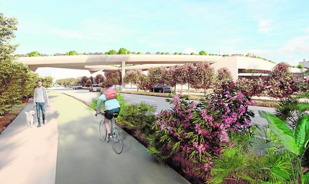 Digital recreation of the pedestrian and cyclist walkway that will link the town center with the river and the Vía Verde. 