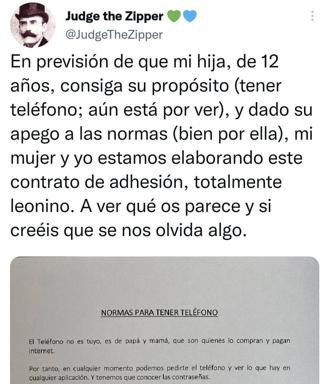 El contrato de unos padres para que su hija tenga móvil que se ha hecho viral en Twitter