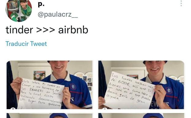 La original petición de un aficionado de los Rangers que busca en Tinder un lugar para dormir