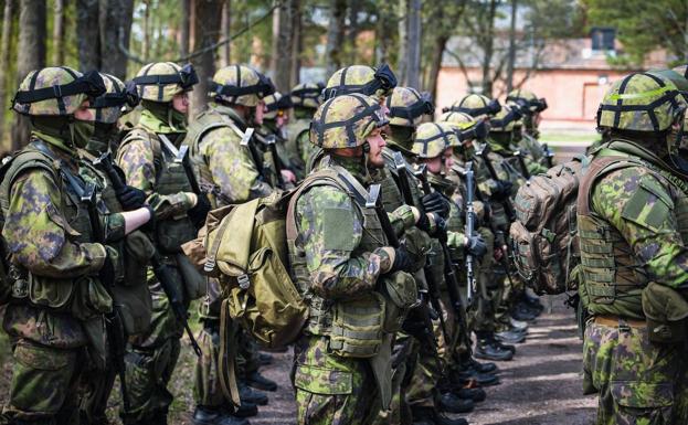 Training.  Finnish civil defense reservists during exercises this past weekend.