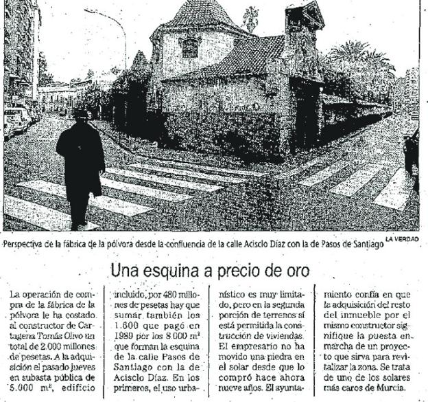 Speculation.  The journalist Javier Rodríguez highlighted in LA VERDAD in 1998 the urban value of the chapel and the corner.