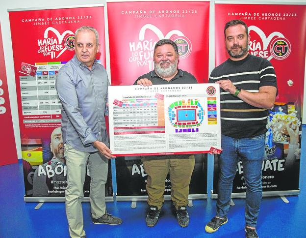 Roberto Sánchez, Miguel Ángel Jiménez and Juan J. López present the subscription campaign. 