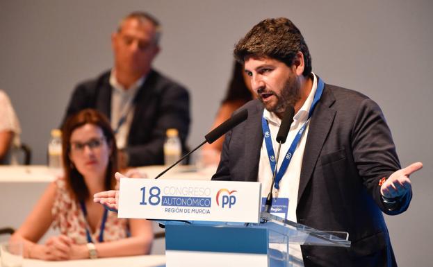 Fernando López Miras, during his appearance at the regional PP congress.