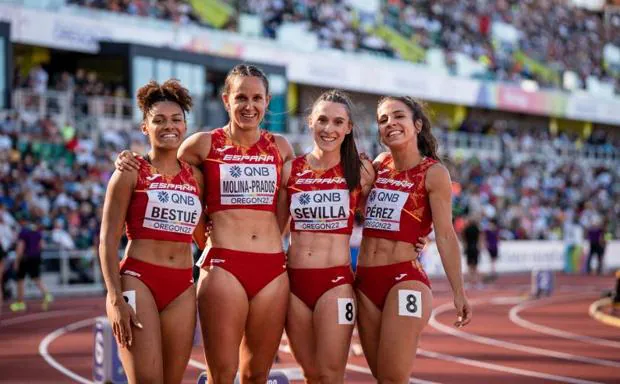 The Spanish women's quartet in the short relay of the World Championships in Eugene (Oregon). 