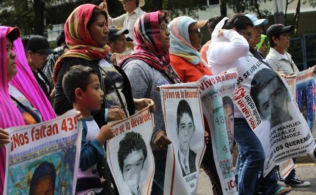 The families of the 43 disappeared students, during a protest in Mexico City in 2019. 