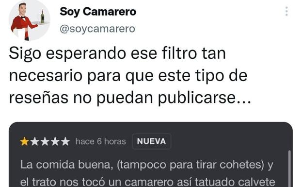 La asombrosa crítica de un cliente por el aspecto físico de un camarero