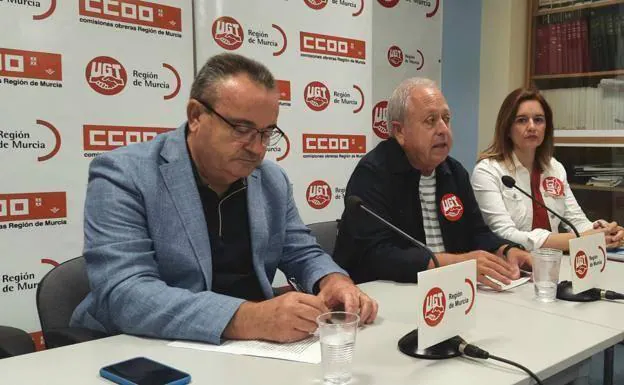 CC OO and UGT press conference, in a file image. 