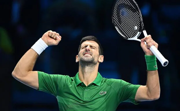 Djokovic celebrates his victory this Monday in Turin against the Greek Tsitsipas.