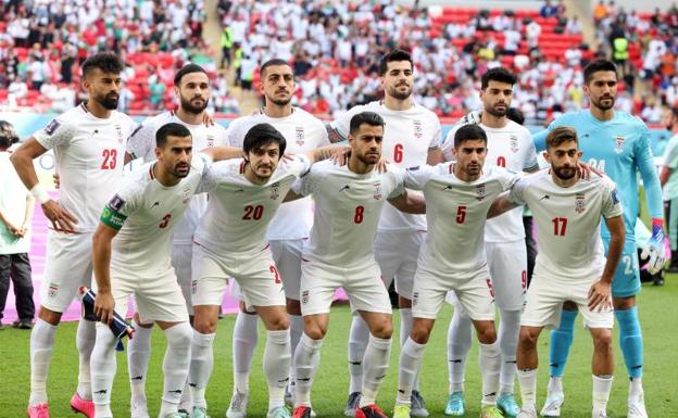 The Iran team, before the match against Wales.