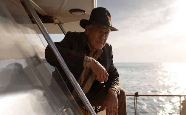 Harrison Ford, characterized as Indiana Jones, in a still from the new film.