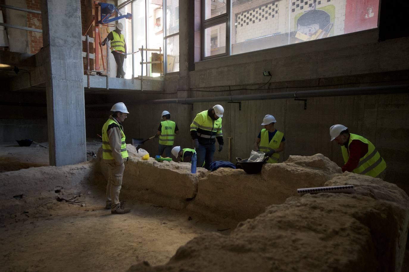 Obras de ampliación bajo tierra del Museo de la Muralla de Murcia