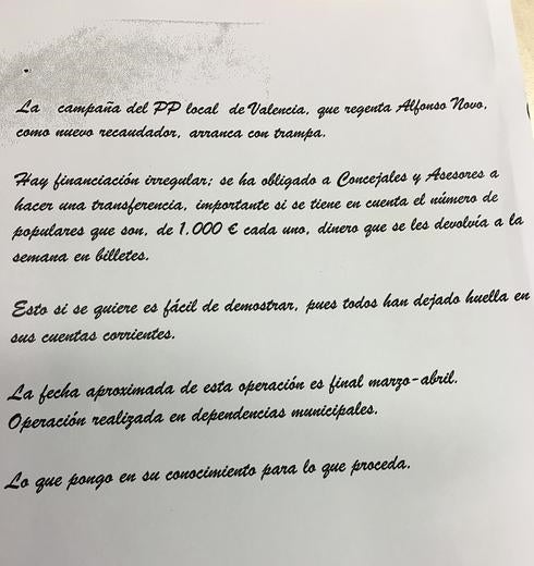 El anónimo que destapó la Operación Taula: «La campaña del PP arranca con trampa»