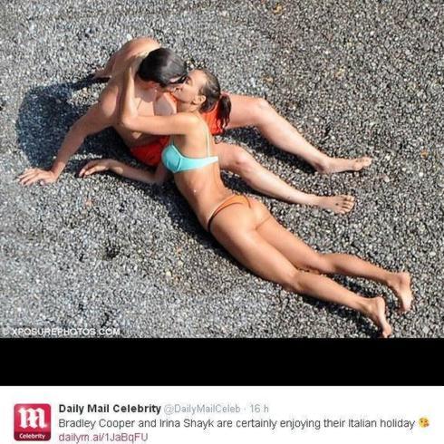 Irina Shayk y Bradley Cooper se besan apasionadamente en la playa